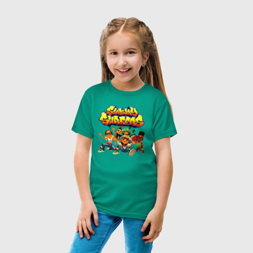 Детская футболка с принтом Subway Surfers персонажи, вид сбоку #3