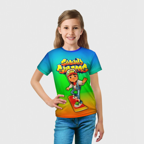 Детская 3D футболка с принтом Subway Surfers / Метро серферов, вид сбоку #3
