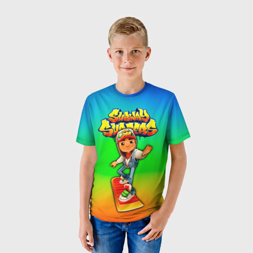 Детская 3D футболка с принтом Subway Surfers / Метро серферов, фото на моделе #1