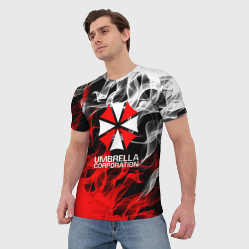Мужская 3D футболка с принтом Umbrella Corporation Fire, фото на моделе #1