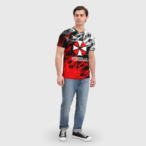 Мужская 3D футболка с принтом Umbrella Corporation Fire, вид сбоку #3