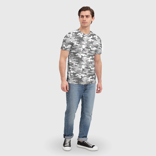 Мужская 3D футболка с принтом Серый Военный Камуфляж, вид сбоку #3