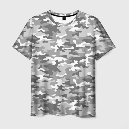 Мужская 3D футболка с принтом Серый Военный Камуфляж, вид спереди #2