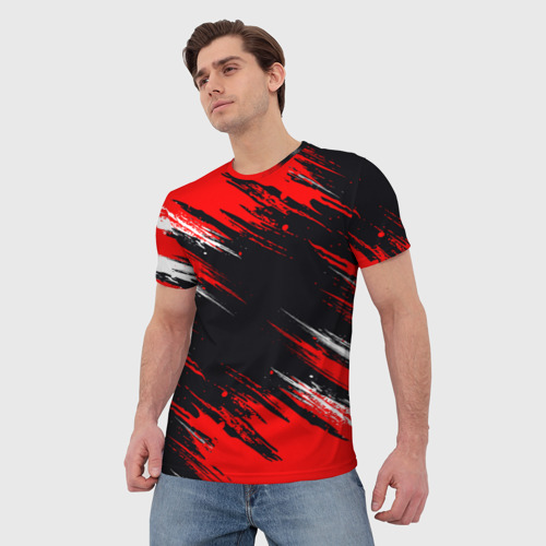 Мужская 3D футболка с принтом БЕЛО-КРАСНАЯ КРАСКА, фото на моделе #1