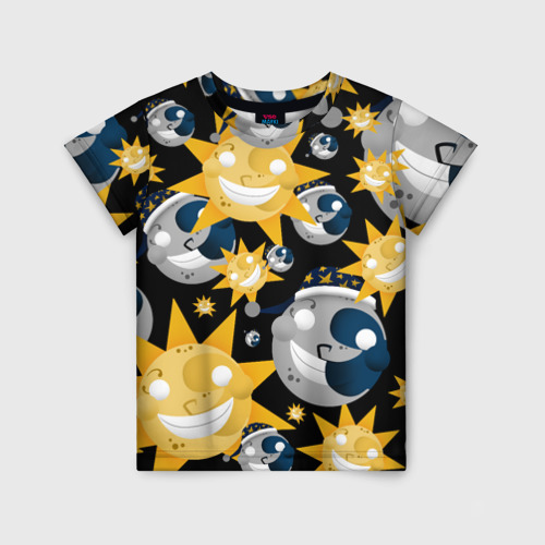 Детская 3D футболка с принтом Солнце и Луна из FNAF Security Breach Паттерн, вид спереди #2
