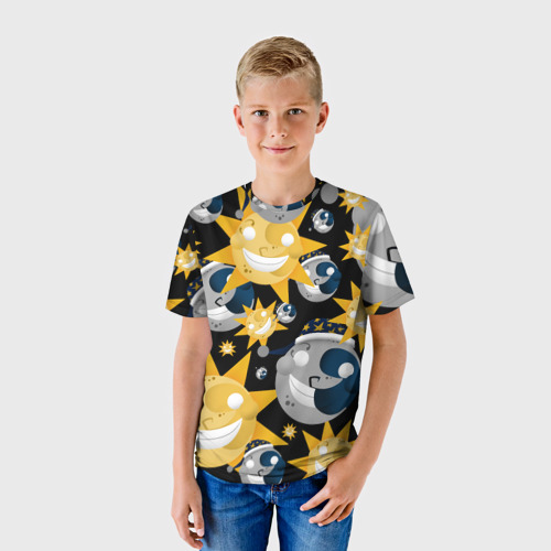Детская 3D футболка с принтом Солнце и Луна из FNAF Security Breach Паттерн, фото на моделе #1