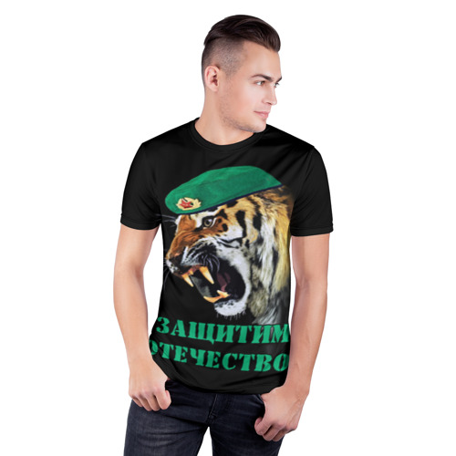 Мужская футболка 3D спортивная с принтом Пограничный тигр | Border tiger, фото на моделе #1