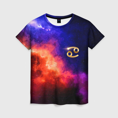 Женская 3D футболка с принтом РАК - знак в космосе, вид спереди #2