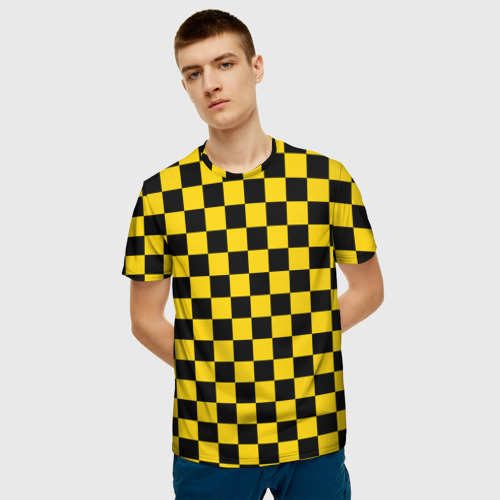 Мужская 3D футболка с принтом Такси (Шахматные Клетки), фото на моделе #1