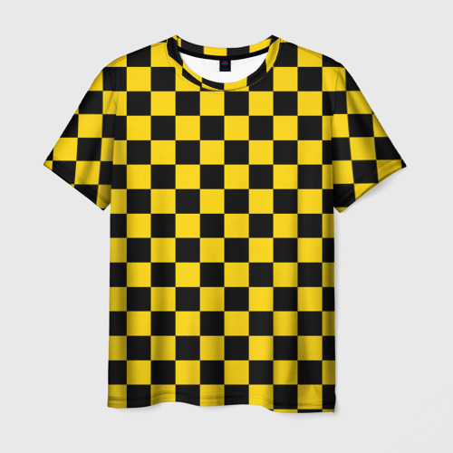 Мужская 3D футболка с принтом Такси (Шахматные Клетки), вид спереди #2