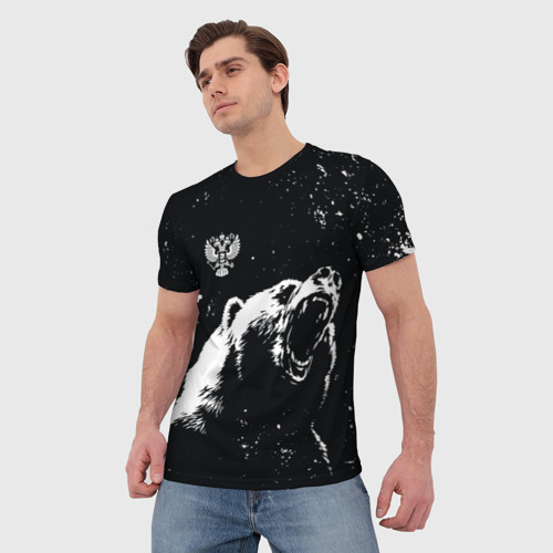 Мужская 3D футболка с принтом Русский МЕДВЕДЬ и Русский ГЕРБ, фото на моделе #1