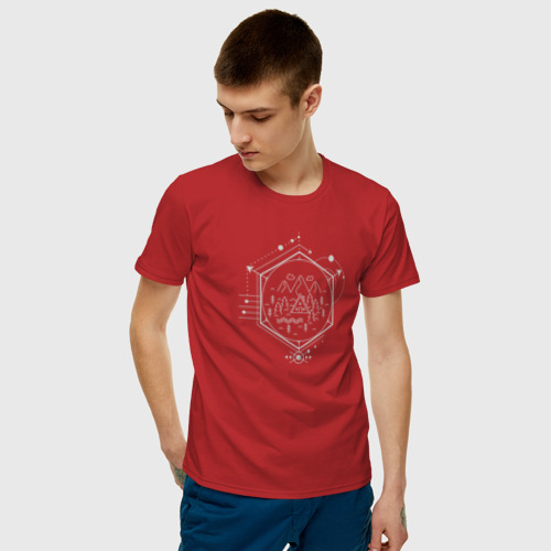 Мужская футболка с принтом Дом в Горах, фото на моделе #1