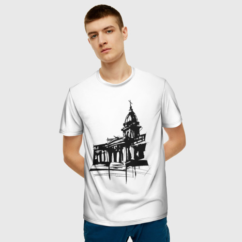Мужская 3D футболка с принтом Исаакиевский собор в ночи, фото на моделе #1