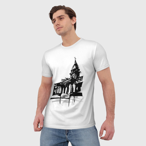 Мужская 3D футболка с принтом Исаакиевский собор в ночи, вид сбоку #3