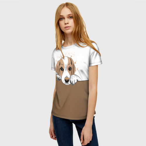 Женская 3D футболка с принтом Грустный Щенок Бигля, фото на моделе #1