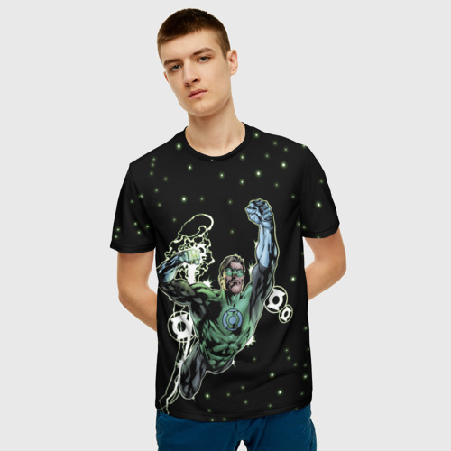 Мужская 3D футболка с принтом Космический защитник - Зеленый Фонарь, фото на моделе #1