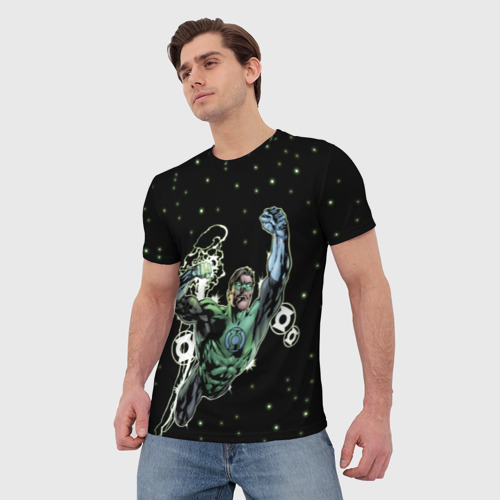 Мужская 3D футболка с принтом Космический защитник - Зеленый Фонарь, вид сбоку #3