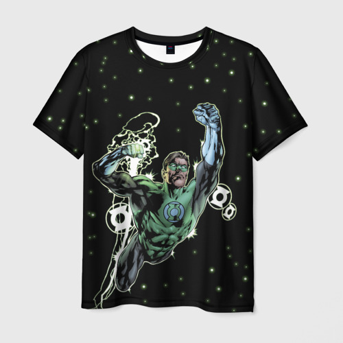 Мужская 3D футболка с принтом Космический защитник - Зеленый Фонарь, вид спереди #2