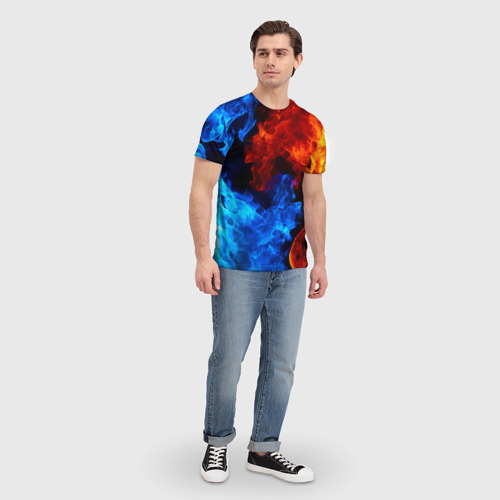 Мужская 3D футболка с принтом Огонь - Вода / Инь - Янь, вид сбоку #3