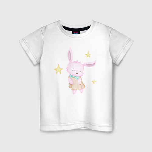 Детская футболка с принтом Милый Крольчонок Танцует Со Звёздами, вид спереди #2
