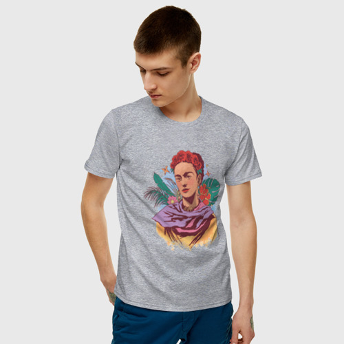 Мужская футболка с принтом Фрида Кало | Тропический портрет, фото на моделе #1