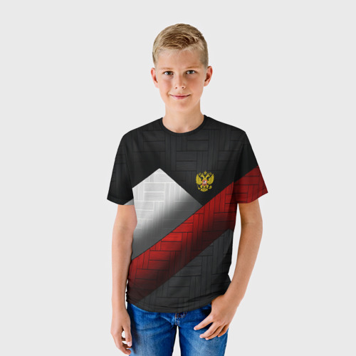 Детская 3D футболка с принтом Россия Спорт / Текстура Плиты, фото на моделе #1