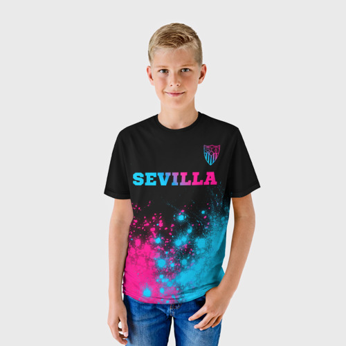 Детская 3D футболка с принтом Sevilla Neon Gradient, фото на моделе #1