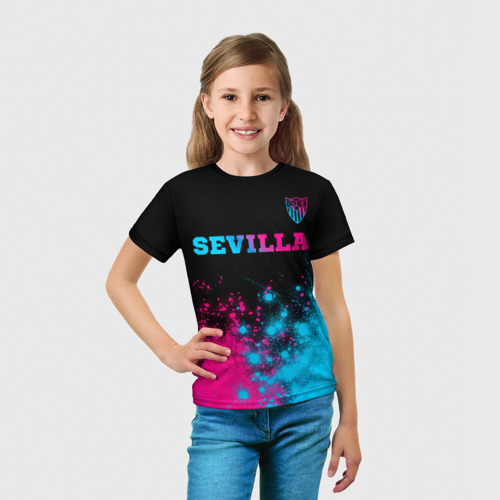 Детская 3D футболка с принтом Sevilla Neon Gradient, вид сбоку #3