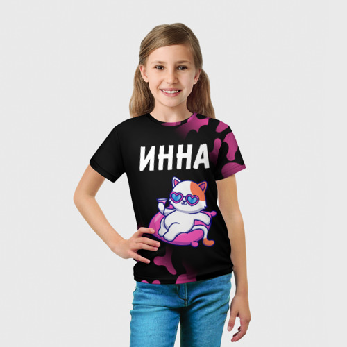 Детская 3D футболка с принтом Инна - КОШЕЧКА - Милитари, вид сбоку #3