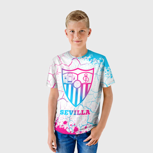 Детская 3D футболка с принтом Sevilla FC Neon Gradient, фото на моделе #1