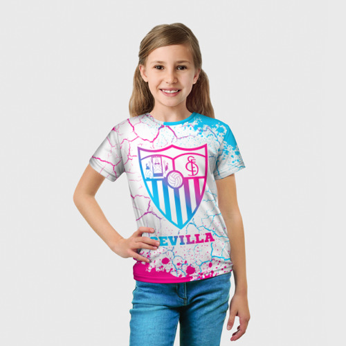 Детская 3D футболка с принтом Sevilla FC Neon Gradient, вид сбоку #3