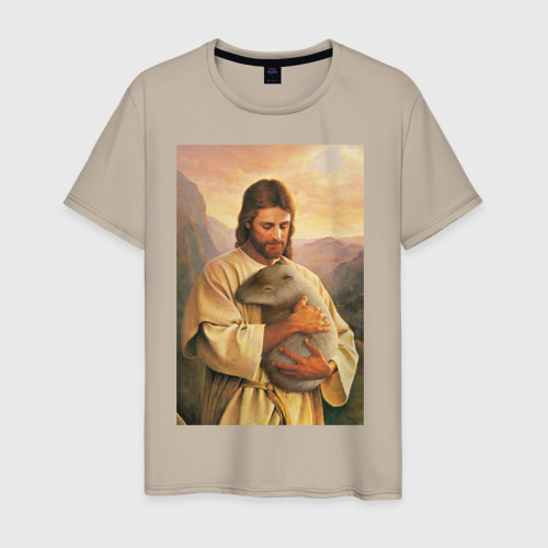 Мужская футболка с принтом Иисус и капибара, вид спереди #2