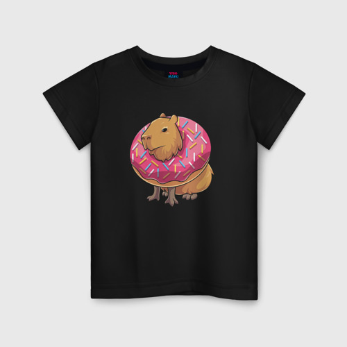 Детская футболка с принтом Капибара и пончик, вид спереди #2