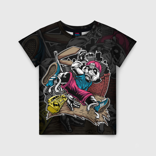 Детская 3D футболка с принтом Панда танцует Брейк-данс, вид спереди #2