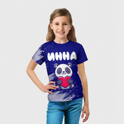 Детская 3D футболка с принтом Инна панда с сердечком, вид сбоку #3