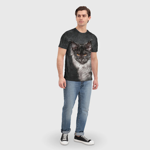 Мужская 3D футболка с принтом Молодой мейн-кун, вид сбоку #3