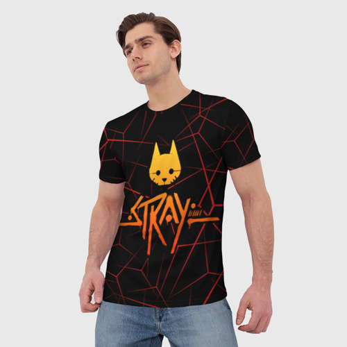 Мужская 3D футболка с принтом Stray cat игра блуждающий кот, фото на моделе #1