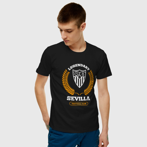 Мужская футболка с принтом Лого Sevilla и надпись legendary football club, фото на моделе #1