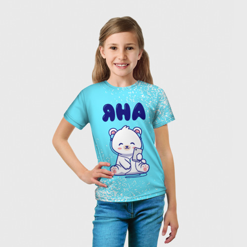 Детская 3D футболка с принтом Яна белый мишка, вид сбоку #3