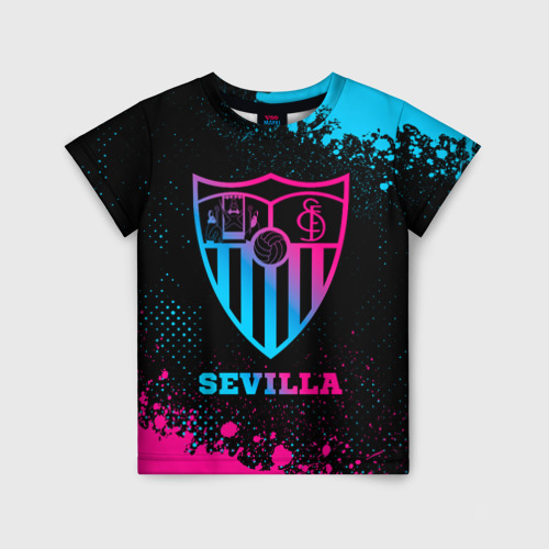 Детская 3D футболка с принтом Sevilla - neon gradient, вид спереди #2