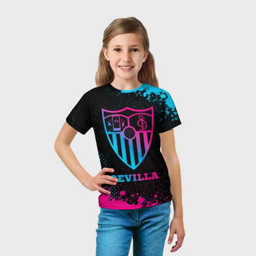 Детская 3D футболка с принтом Sevilla - neon gradient, вид сбоку #3