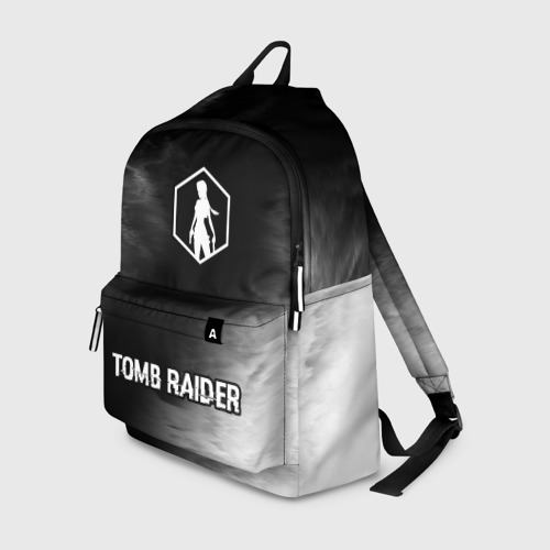 Рюкзак 3D с принтом Tomb Raider glitch на темном фоне: символ, надпись, вид спереди #2