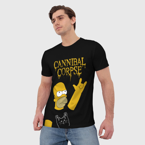 Мужская 3D футболка с принтом Cannibal Corpse Симпсоны Гомер рокер, фото на моделе #1