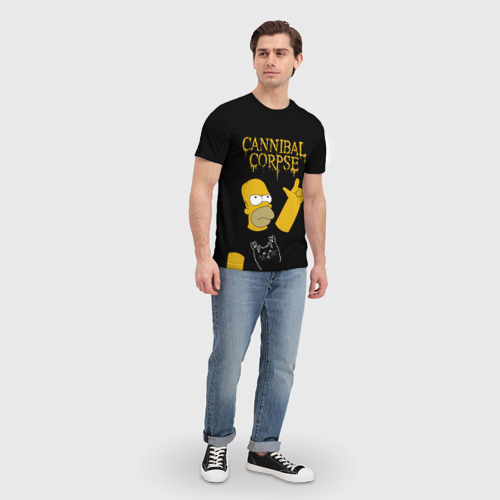 Мужская 3D футболка с принтом Cannibal Corpse Симпсоны Гомер рокер, вид сбоку #3
