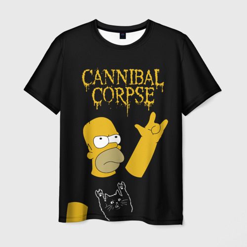 Мужская 3D футболка с принтом Cannibal Corpse Симпсоны Гомер рокер, вид спереди #2