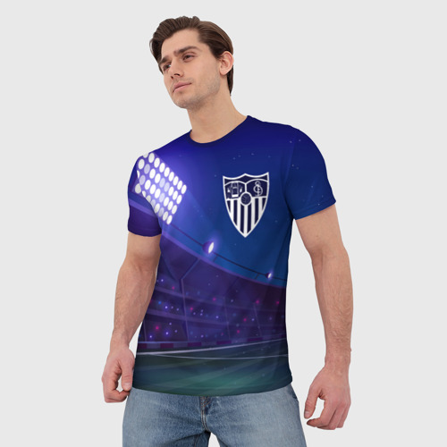 Мужская 3D футболка с принтом Sevilla ночное поле, фото на моделе #1