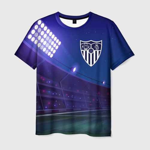 Мужская 3D футболка с принтом Sevilla ночное поле, вид спереди #2