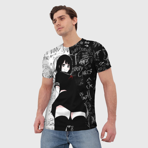 Мужская 3D футболка с принтом Девочка аниме - dead inside, фото на моделе #1