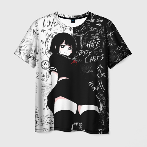 Мужская 3D футболка с принтом Девочка аниме - dead inside, вид спереди #2