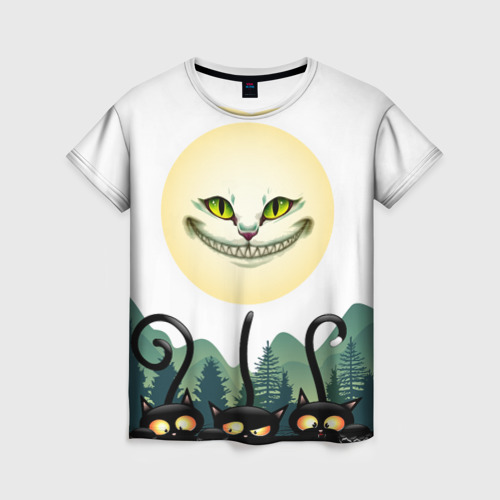 Женская 3D футболка с принтом Лесные коты, вид спереди #2